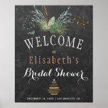 Winter nature chalkboard watercolor bridal shower poster<br><div class="desc">Rustic elegant and modern winter nature bridal shower stylish welcome sign poster template on dark grey chalkboard featuring pine tree boughs with wooden evergreen branches, a dried branches Christmas tree with star and watercolor splashes. You can choose to customize it further changing fonts and colors of lettering. ---- The poster...</div>