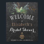 Winter nature chalkboard watercolor bridal shower poster<br><div class="desc">Rustic elegant and modern winter nature bridal shower stylish welcome sign poster template on dark grey chalkboard featuring pine tree boughs with wooden evergreen branches, a dried branches Christmas tree with star and watercolor splashes. You can choose to customize it further changing fonts and colors of lettering. ---- The poster...</div>