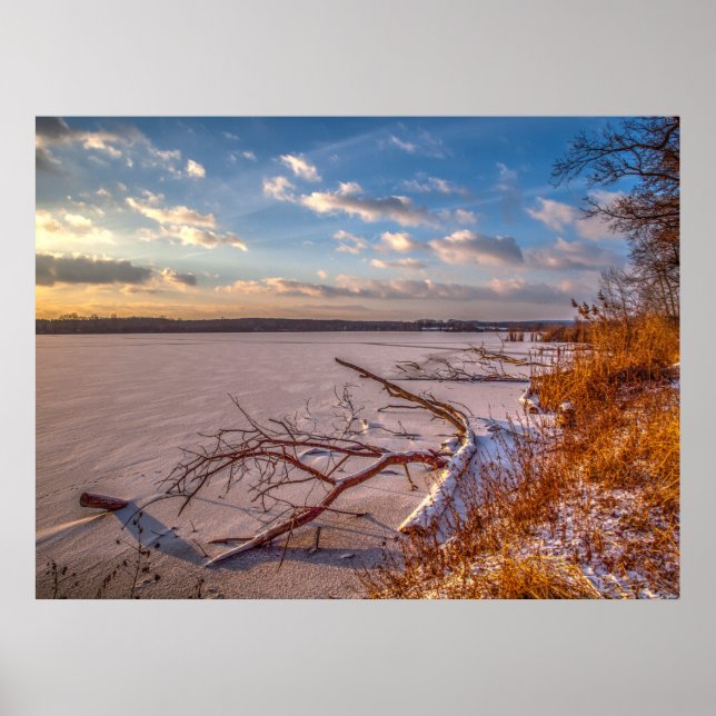 Winter nature, frozen pond, beautiful picture, poster (Front)