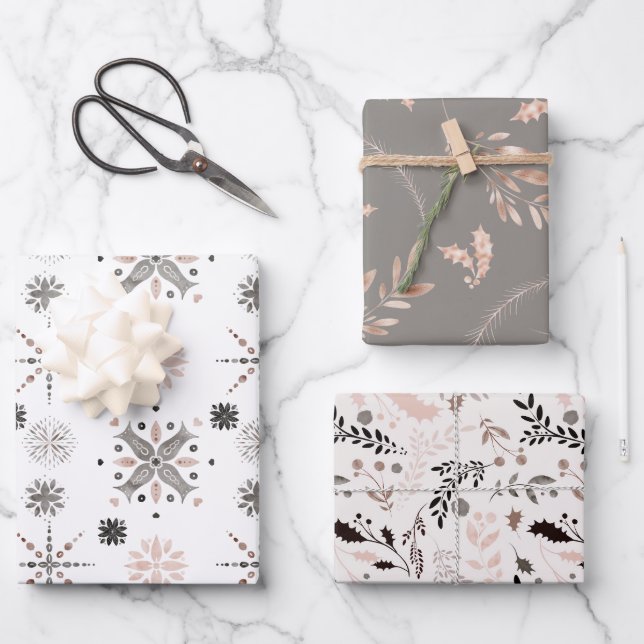 Winter Nature Modern Nordic Christmas  Wrapping Paper Sheets (Front)
