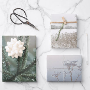 Winter nature, set of 3 different art photos wrapping paper sheets