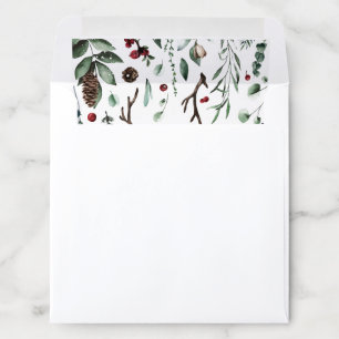 Winter Nature Watercolor Berry Magnolia Square Envelope Liner