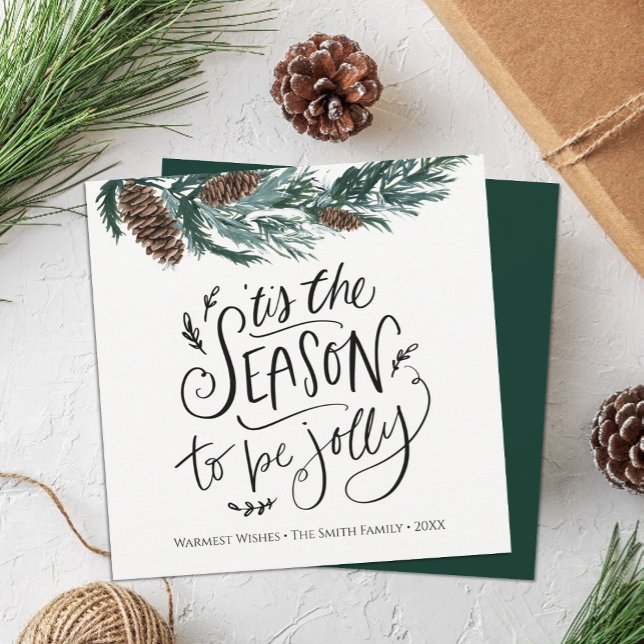 Winter Nature | Watercolor Pine Christmas Square Holiday Card (Creator Uploaded)