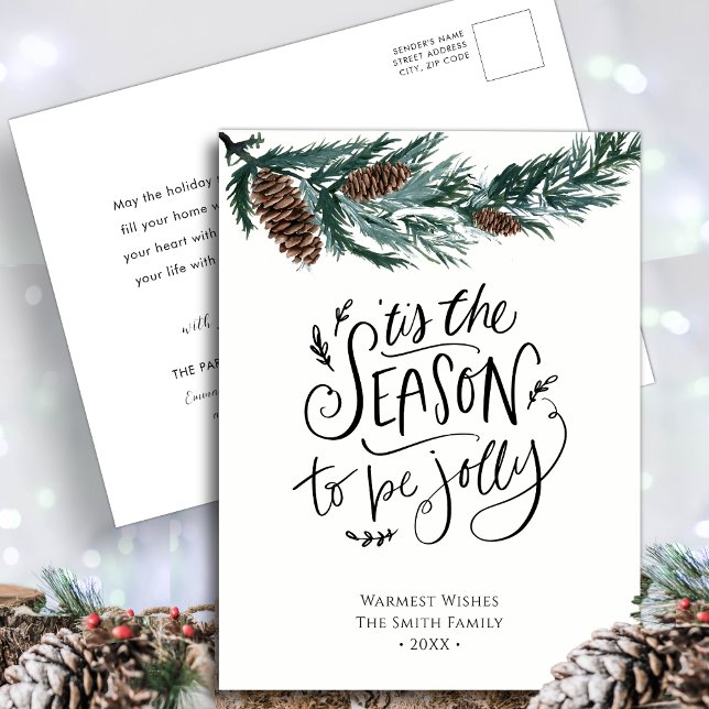 Winter Nature | Watercolor Pine Cone Christmas Holiday Postcard (Creator Uploaded)