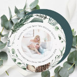 Winter Nature | Watercolor Pine Wreath Circle Holiday Card<br><div class="desc">Send holiday wishes and greetings to friends, colleagues and family in simple, cute, chic, elegant and modern photo design festive, natural nature color style circle holiday cards! A beautiful wreath frame of assorted soft green painted watercolor leaves ( pine tree, eucalyptus, fern ) featuring pretty brown pine cones and ivory...</div>