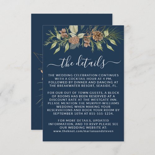 Winter Navy Blue Details RSVP Website Wedding Enclosure Card