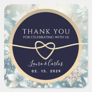 Winter Navy Blue Wedding Thank You Square Sticker