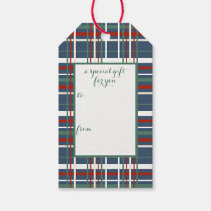 Winter Navy, Red, Green Plaid Holiday Gift Tag