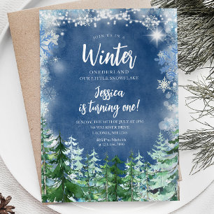 Winter Navy Snowflakes Onederland 1st birthday Invitation