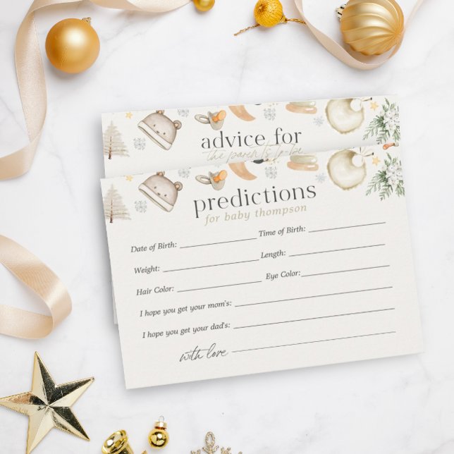 Winter Neutral Gree Predictions Advice Baby Shower Enclosure Card (Creator Uploaded)