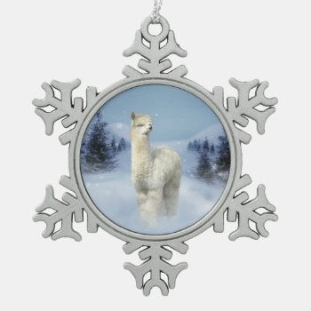 Winter Night Alpaca Pewter Snowflake Ornament by WalnutCreekAlpacas at Zazzle
