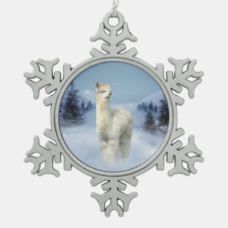 Winter Night Alpaca Pewter Snowflake Ornament