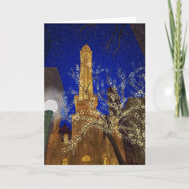 Winter Night at the Water Tower Holiday Card (Front)