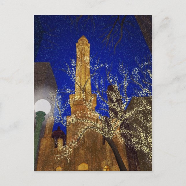 Winter Night at the Water Tower Postcard (Front)