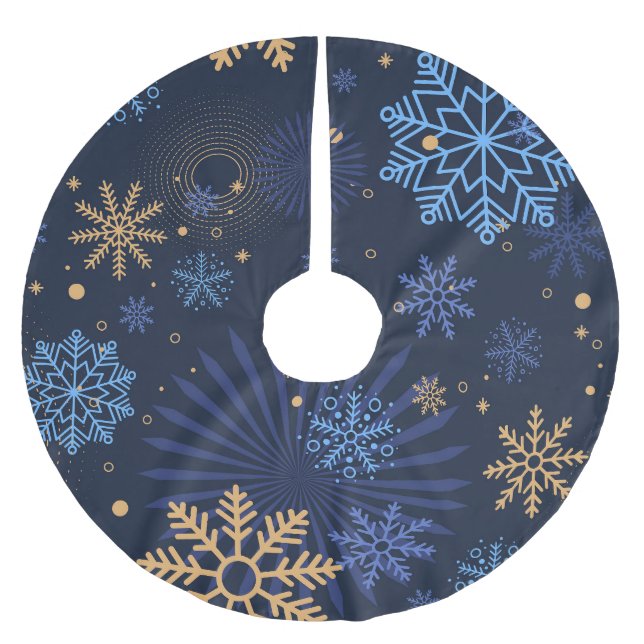Winter Night: Blue Snowflake Pattern. Brushed Polyester Tree Skirt (Front)