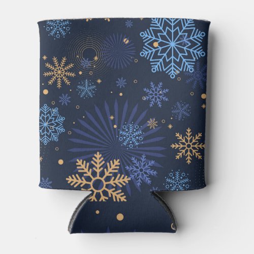 Winter Night Blue Snowflake Pattern Can Cooler