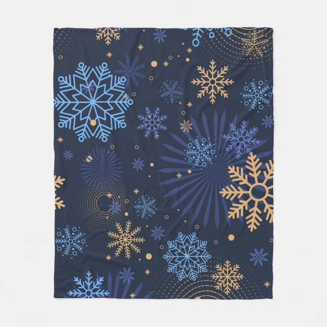 Winter Night: Blue Snowflake Pattern. Fleece Blanket (Front)