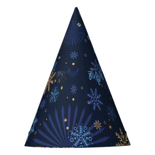 Winter Night: Blue Snowflake Pattern. Party Hat