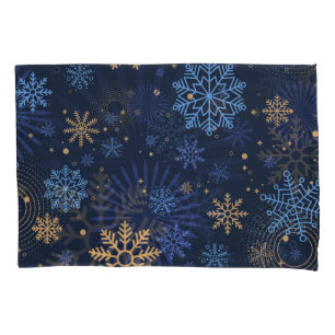 Winter Night: Blue Snowflake Pattern. Pillow Case