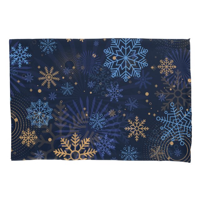 Winter Night: Blue Snowflake Pattern. Pillow Case (Front)