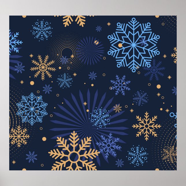 Winter Night: Blue Snowflake Pattern. Poster (Front)