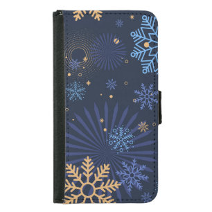 Winter Night: Blue Snowflake Pattern. Samsung Galaxy S5 Wallet Case