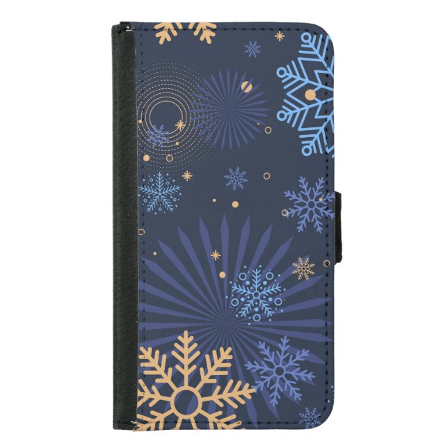 Winter Night: Blue Snowflake Pattern. Samsung Galaxy Wallet Case (Front)