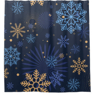 Winter Night: Blue Snowflake Pattern. Shower Curtain