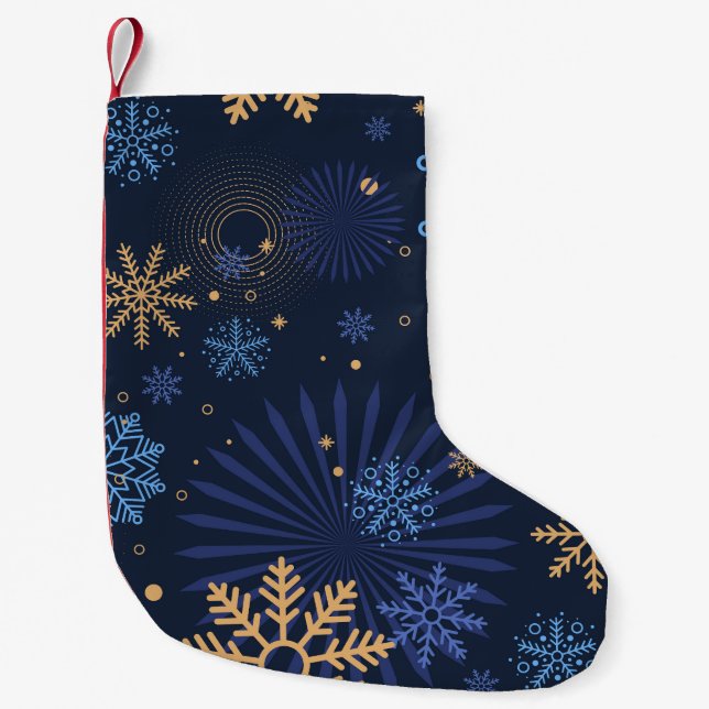 Winter Night: Blue Snowflake Pattern. Small Christmas Stocking (Front)