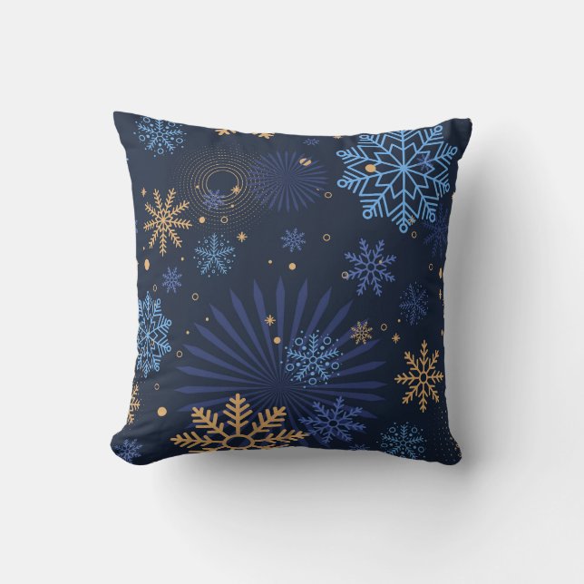 Winter Night: Blue Snowflake Pattern. Throw Pillow (Front)