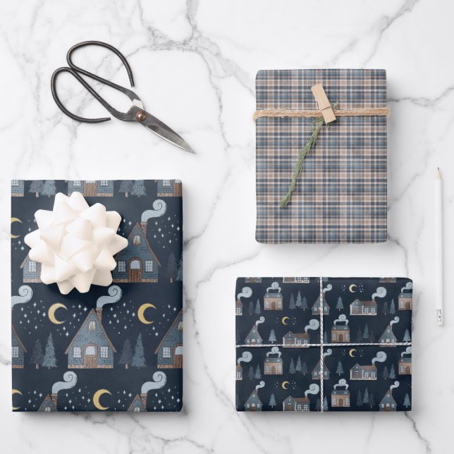 Winter Night Christmas Wrapping Paper Sheets (Front)