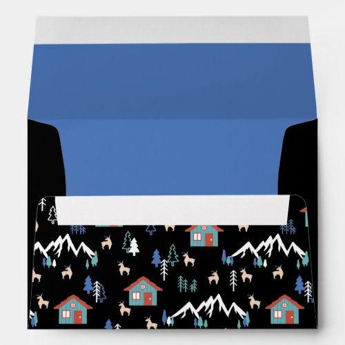 Winter Night Deer Forest Cabin Pattern I Envelope