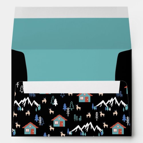 Winter Night Deer Forest Cabin Pattern I Envelope