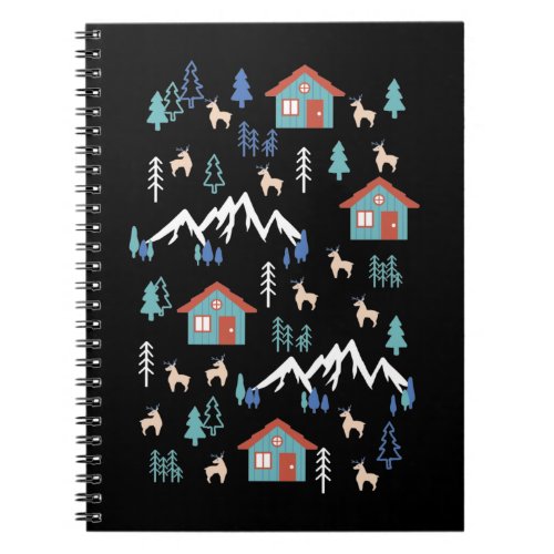 Winter Night Deer Forest Cabin Pattern I Notebook