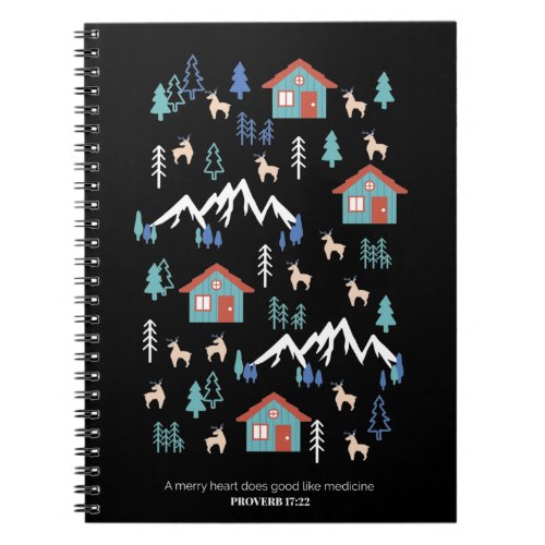 Winter Night Deer Forest Cabin Pattern I Notebook