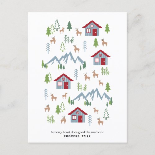 Winter Night Deer Forest Cabin Pattern II Postcard