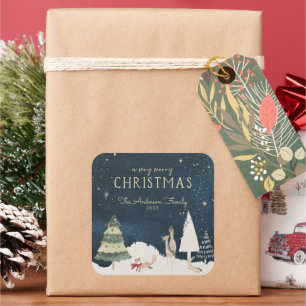 Winter Night   Elegant Gold Christmas Thank You Square Sticker