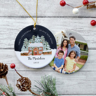 Winter Night First Christmas in Our New Home Ceramic Ornament