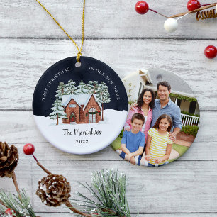 Winter Night First Christmas in Our New Home Ceramic Ornament