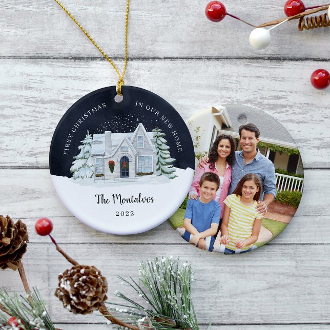 Winter Night First Christmas in Our New Home Ceramic Ornament (Creator Uploaded)