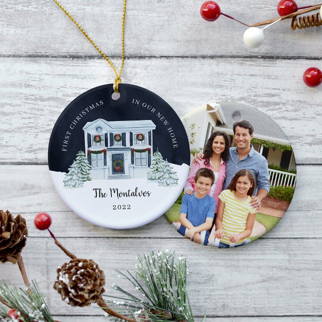 Winter Night First Christmas in Our New Home Ceramic Ornament (Creator Uploaded)