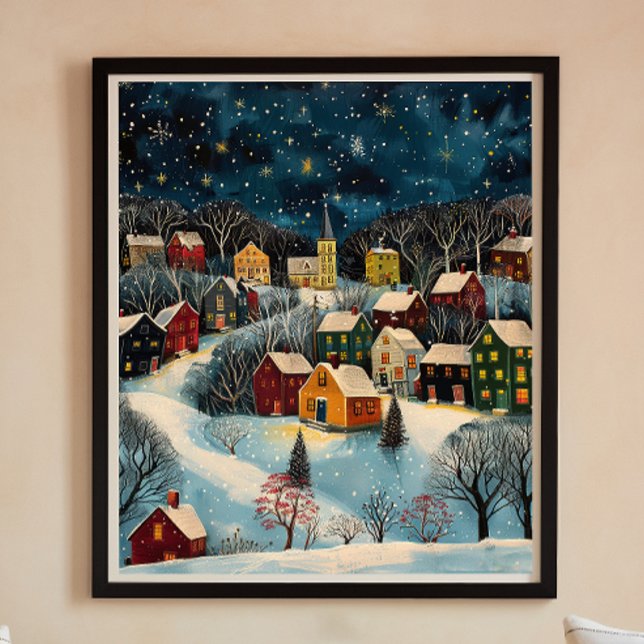 Winter Night Folk Art Oil Painting Poster (Creator Uploaded)