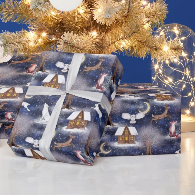 Winter Night Forest Animals Nature Christmas Wrapping Paper (Holidays)