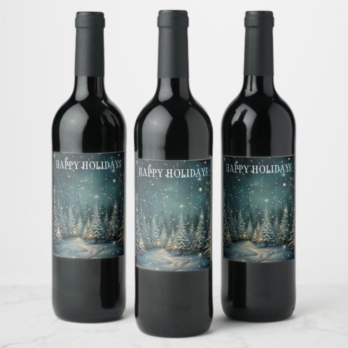 Winter Night Forest  Wine Label