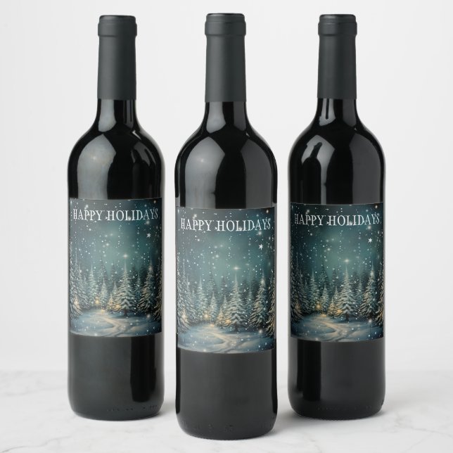 Winter Night Forest  Wine Label (Bottles)