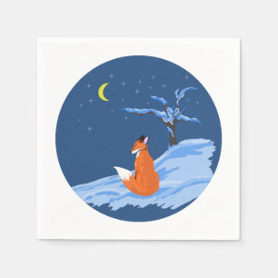 Winter Night Fox Paper Napkins