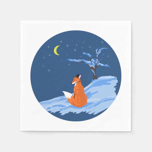 Winter Night Fox Paper Napkins (Front)
