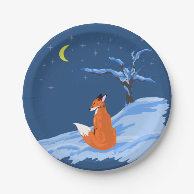 Winter Night Fox Paper Plates (Front)