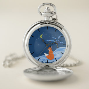 Winter Night Fox Pocket Watch