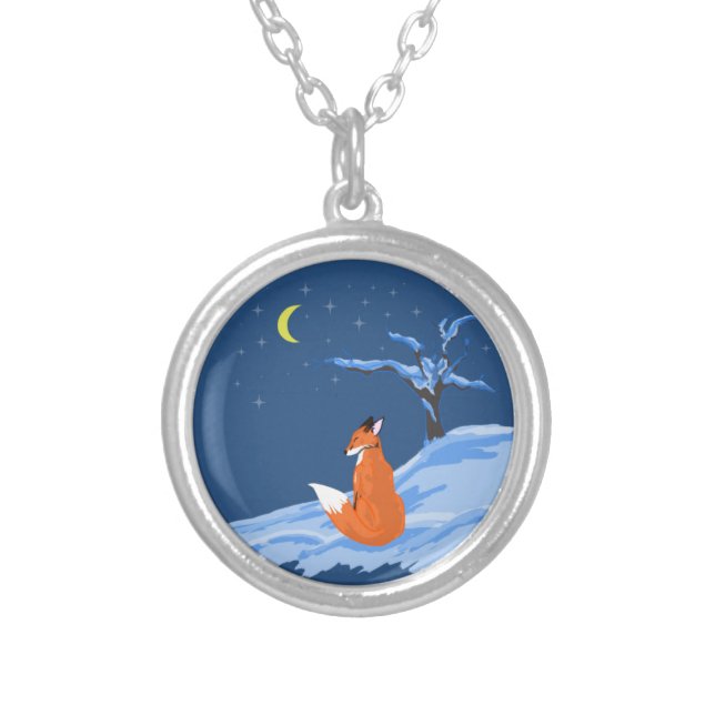 Winter Night Fox Silver Plated Necklace (Front)